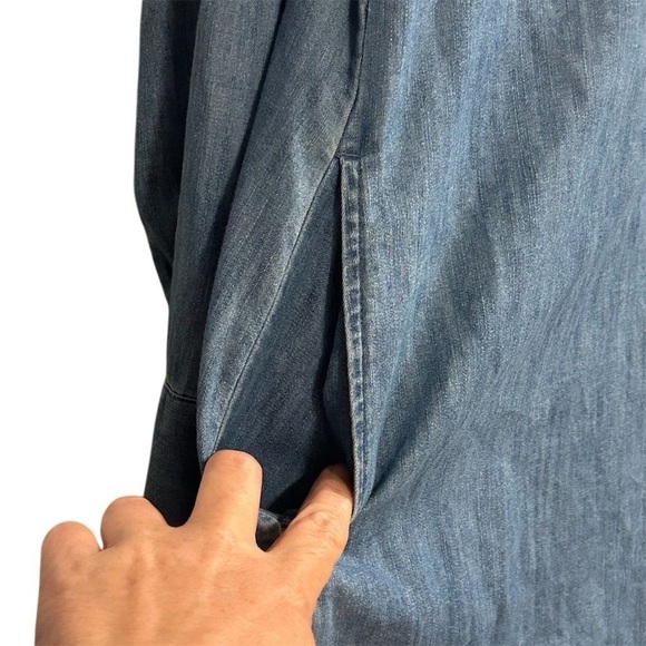 Ann Taylor LOFT Women's M Blue Denim Long Sleeve Tunic Dress Short Side Pockets - Picture 14 of 16